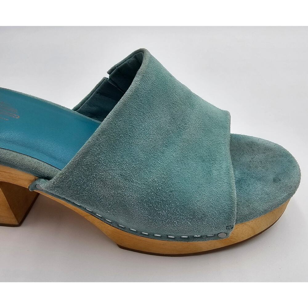 Charlotte Stone Women's Size 9 Kayla Aqua Suede Open Toe Clog Sandals - Picture 9 of 12